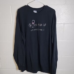 Jerzees Black Long Sleeve Tee Shirt Cotton Blend Casual Wine Me Up Bling